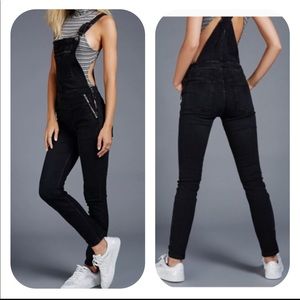 Free People Kiley Washed Black Slim Overalls